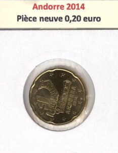La pièce de 0.20 € d'Andorre est remarquable par son design distinctif qui met en valeur le blason national, représentant l'histoire et la culture de la principauté. Elle fait partie d'une série de pièces émises par Andorre après avoir obtenu l'autorisation d'utiliser l'euro et de frapper ses propres pièces en 2014.