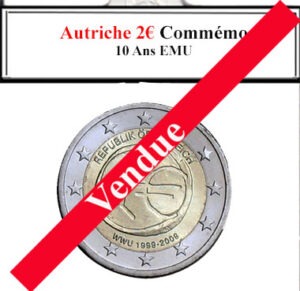 La pièce autrichienne de 2 euros commémorative de 2009 marque les 10 ans de l'Union économique et monétaire (EMU). Elle présente une carte de l'Europe avec les douze étoiles de l'Union européenne, symbolisant l'intégration économique. Cette émission reflète l'importance de l'EMU pour l'Autriche et l'UE dans son ensemble.