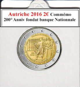 La pièce autrichienne de 2 euros de 2016 commémore le 200e anniversaire de la fondation de la Banque nationale autrichienne. Elle présente un portrait classique de l'impératrice Marie-Thérèse, symbolisant la stabilité financière et l'histoire économique du pays. L'inscription "Republik Österreich" entoure l'image, reflétant l'importance nationale de cet événement.