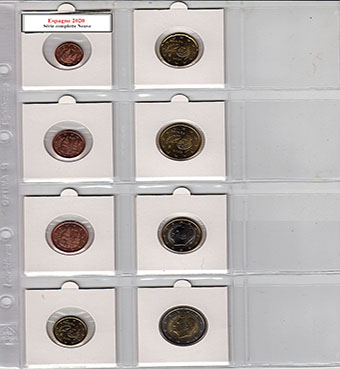 Une série complète neuve d'euros d'Espagne de 2020 comprendrait toutes les pièces émises cette année-là, dans un état immaculé et non circulé. Chaque pièce présente des designs uniques sur le recto, représentant divers symboles et figures historiques espagnoles, une collection prisée par les amateurs pour sa complétude et sa valeur numismatique.