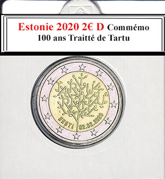 Estonie 2020 2€ Paix de Tartu Loose Pièce neuve jamais circulée