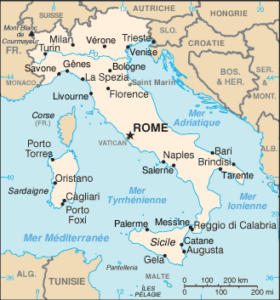 Je regrette, mais je n'ai pas d'informations spécifiques sur une pièce d'euro italienne avec un motif de carte géographique dans ma base de données actuelle.